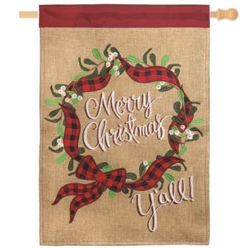 Merry Christmas Y'all Plaid House Flag